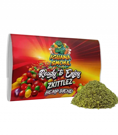 Zkittlez Hemp Blend by Iguana Smoke with fruity aromatic ground CBD flowers