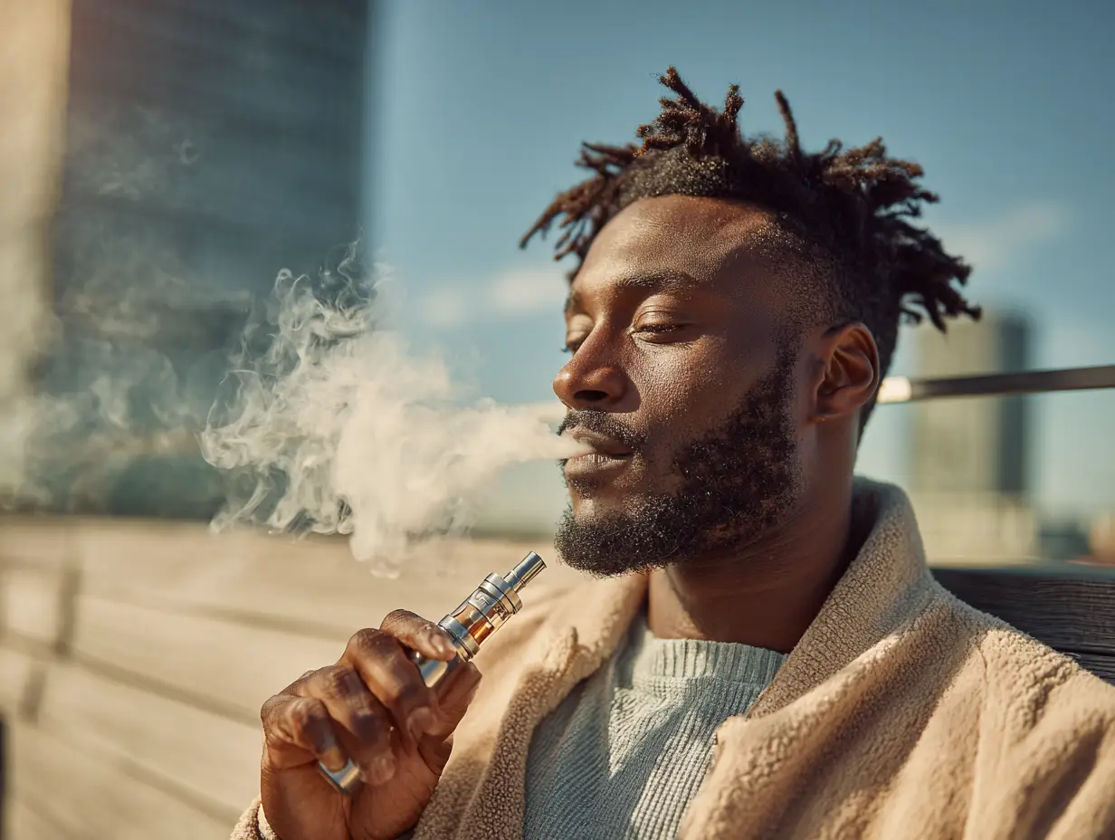 Person vaping CBD cart legally in the UK