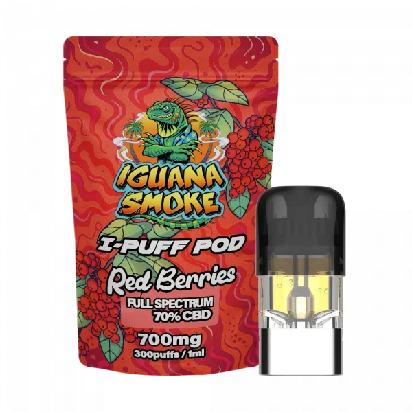 Red Berries 1ml CBD Vape I-Puff Replacement Pod with CCELL ceramic coil and full-spectrum CBD by Iguana Smoke