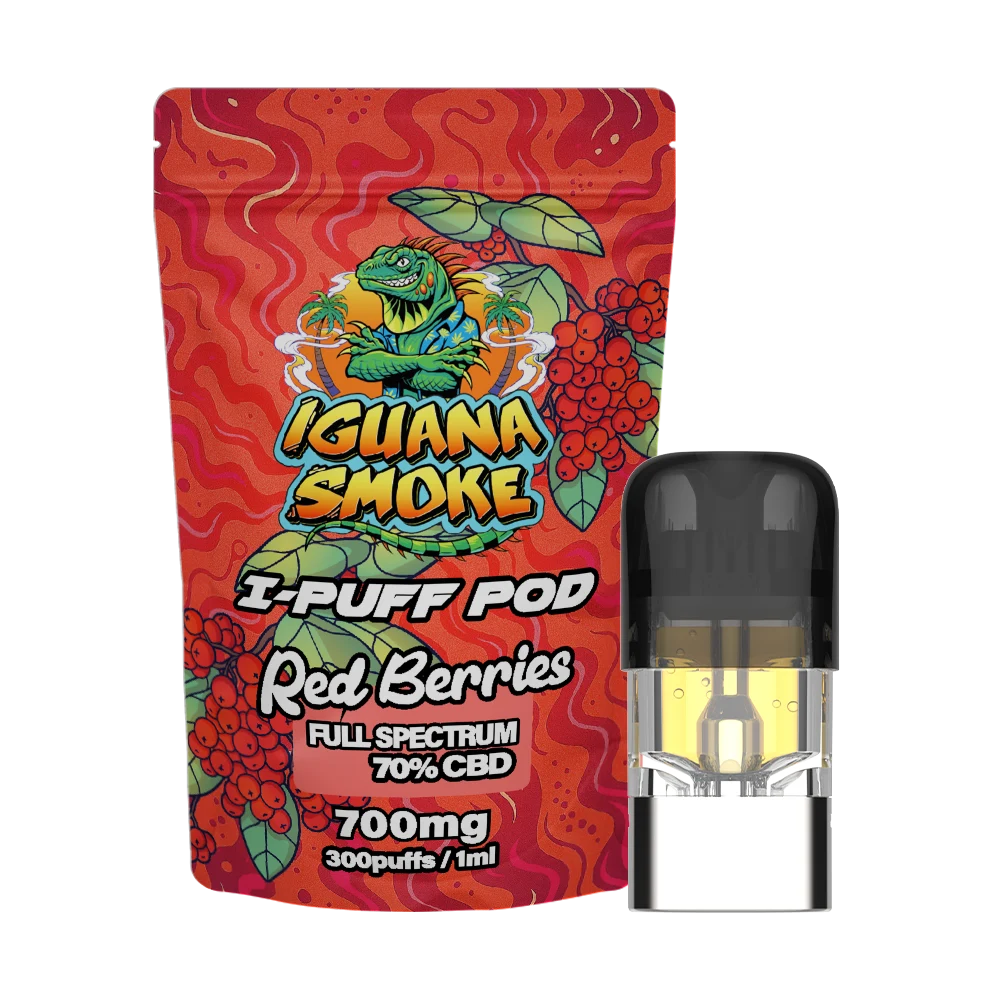 Red Berries 1ml CBD Vape I-Puff Replacement Pod with CCELL ceramic coil and full-spectrum CBD by Iguana Smoke